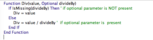 2015 VBA user defined function with optional parameters